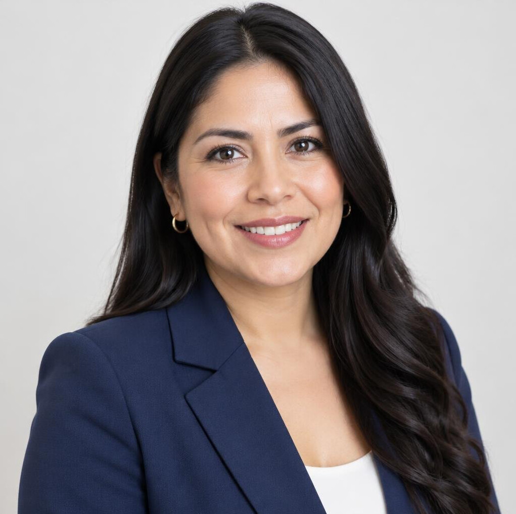Portrait of a smiling Latina woman in a blazer
